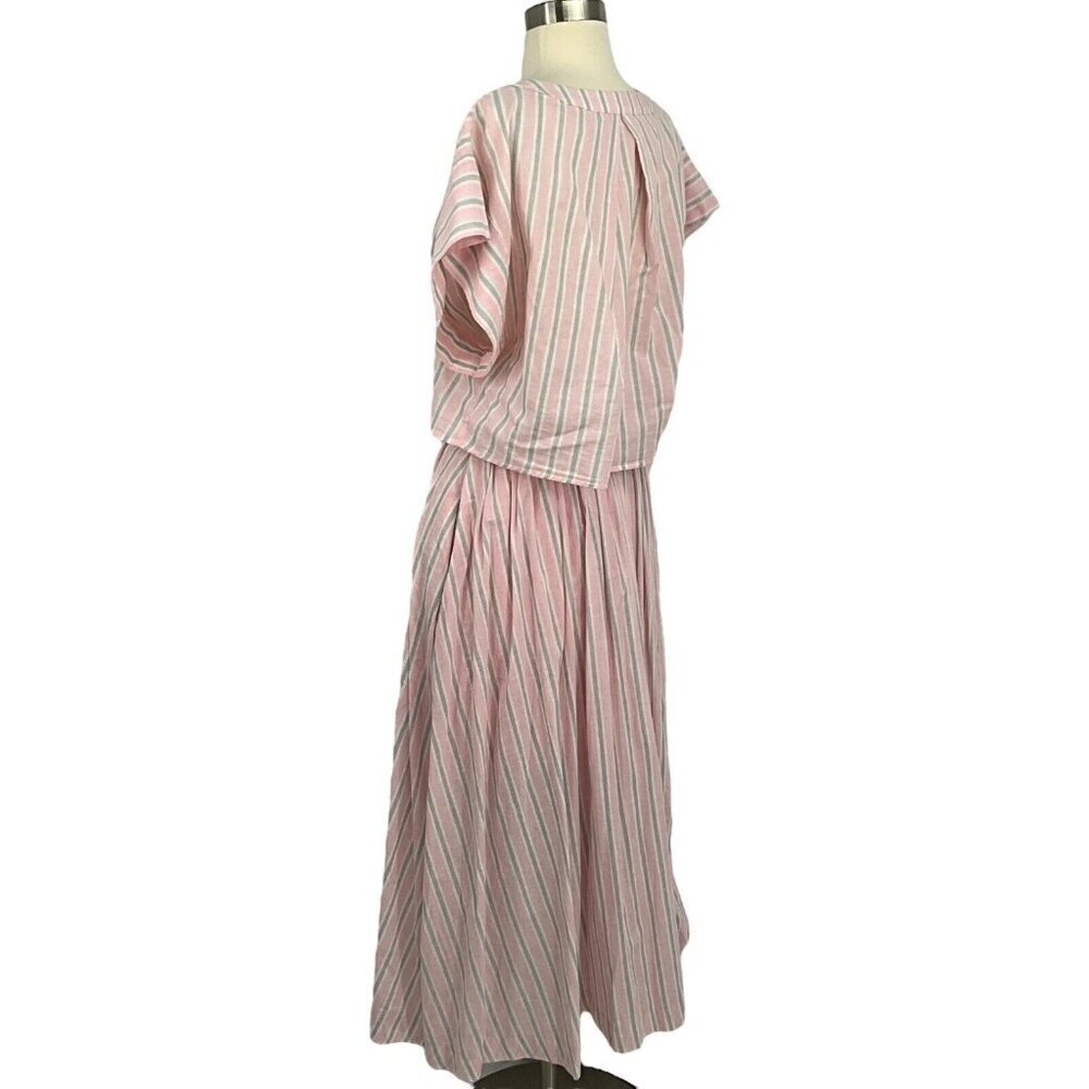 Mable Size S Sydney Square Neck Top & Skirt Set Pink Grey Stripe 100% Cotton - Picture 3 of 16